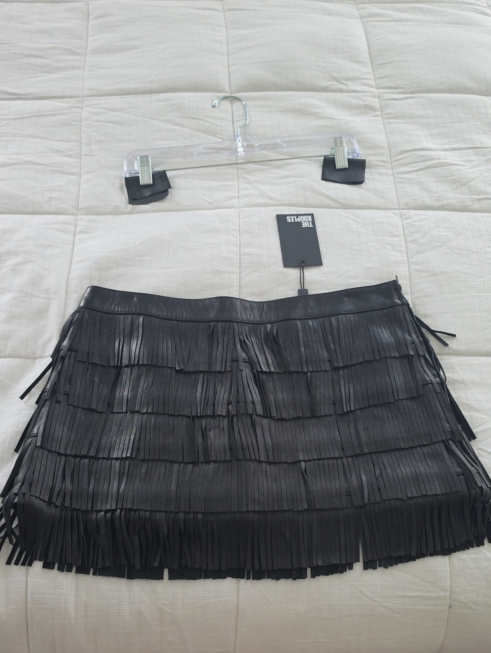 THE KOOPLES - Leather Fringe Mini Skirt in Black - NWT Size 3/L